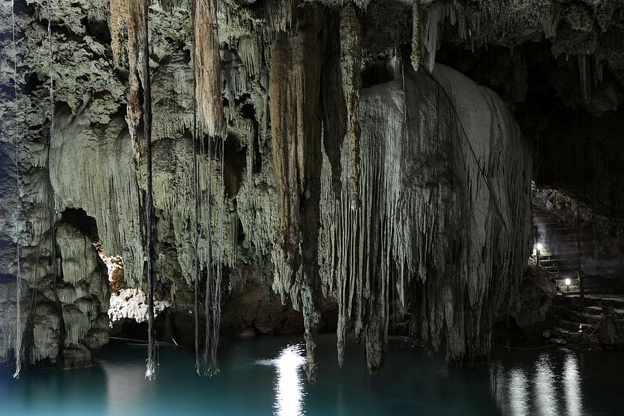 photography of stalagmite cave, cenote, grotto, mexico, yucatan, HD wallpaper