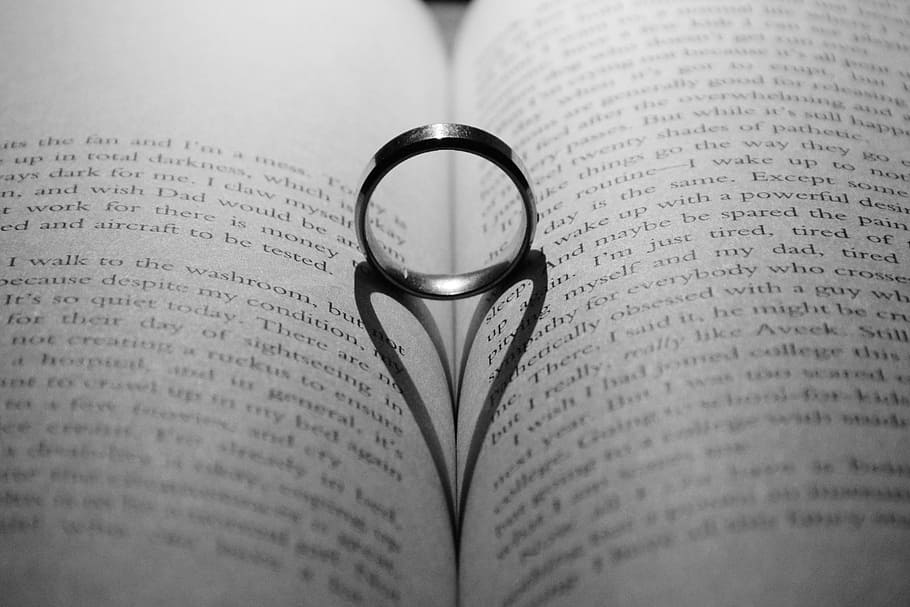 silver-colored ring in the middle of book page center, love, golden, HD wallpaper