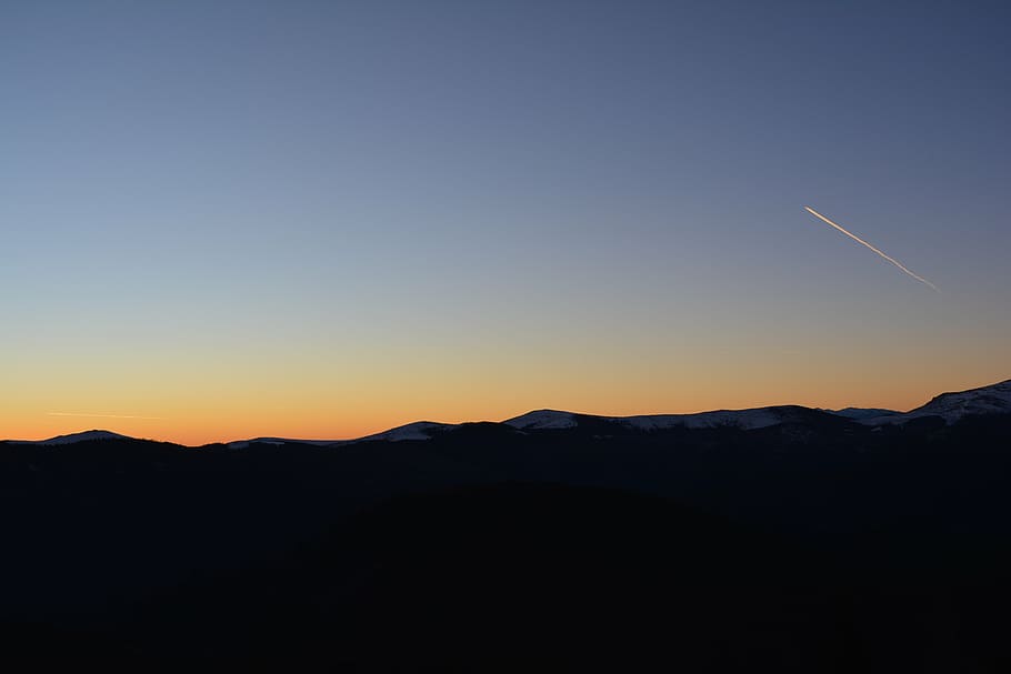 mountain, sunset, sky, silhouette, plane, nature, scenics - nature HD wallpaper