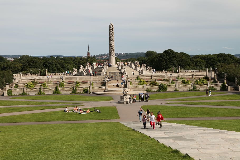 norway, oslo, vigeland park, monument, parking, stairs, visitor, HD wallpaper