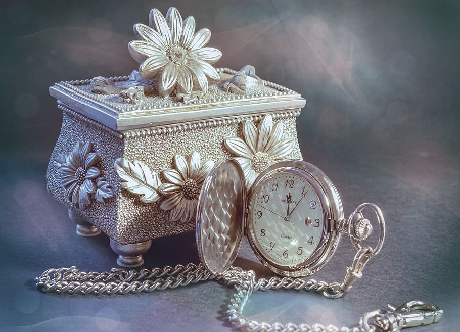 decoration, desktop, luxury, clock, box, container, still life HD wallpaper