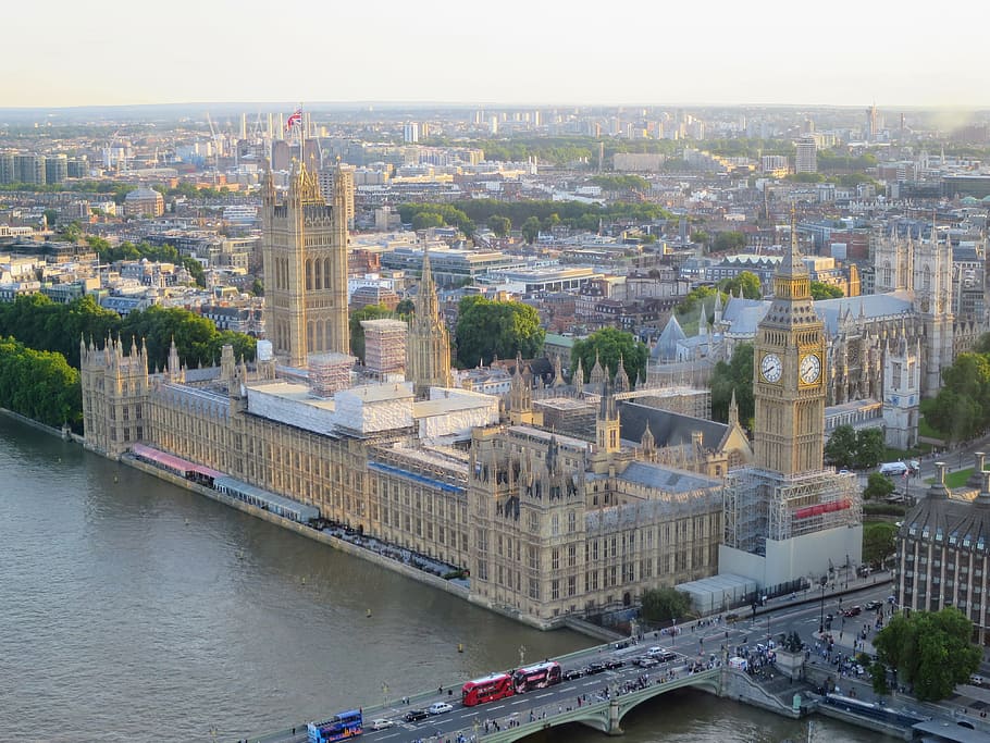 high angle, london city, big ben, under construction, house of parliament, HD wallpaper