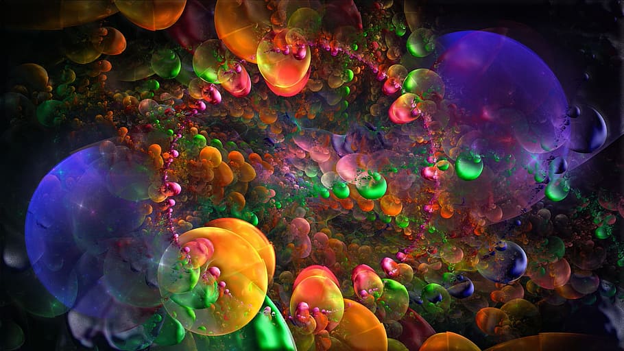 orange and purple digital wallpaper, green, yellow, microorganisms