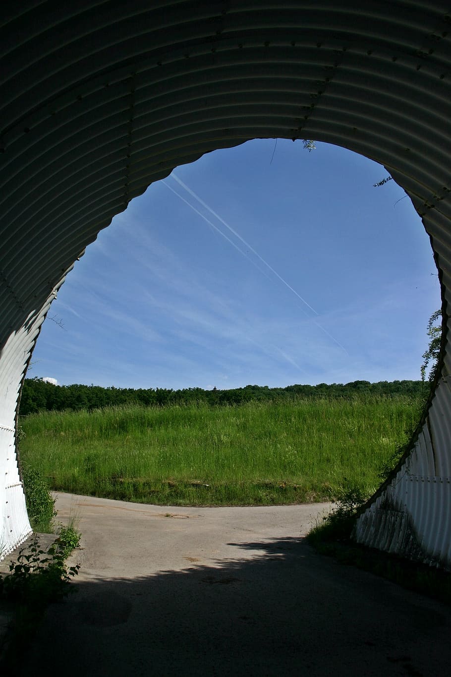 underpass, passage, away, tunnel, road, meadow, summer, sky HD wallpaper