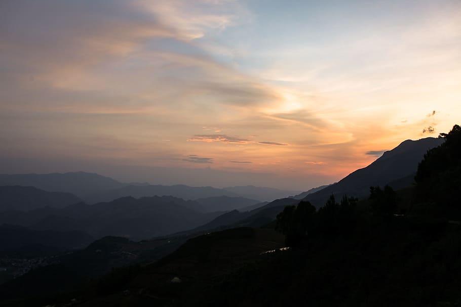 aerial view of mountain, Sunset, Vietnam, Sunshine, so, sky HD wallpaper
