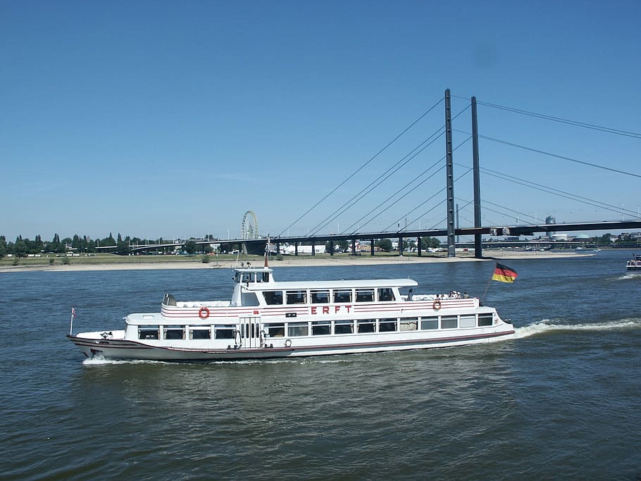 Rhine, River, Ship, Amusement, amusement ship, suspension bridge HD wallpaper