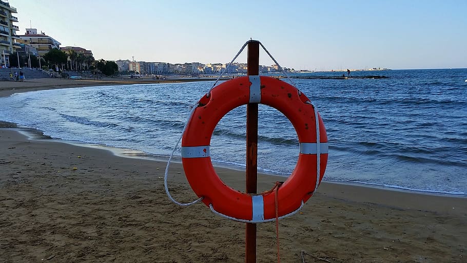 Sea, Crotone, Rescue, Beach, Sunset, summer, buoy, water, lifeguard HD wallpaper