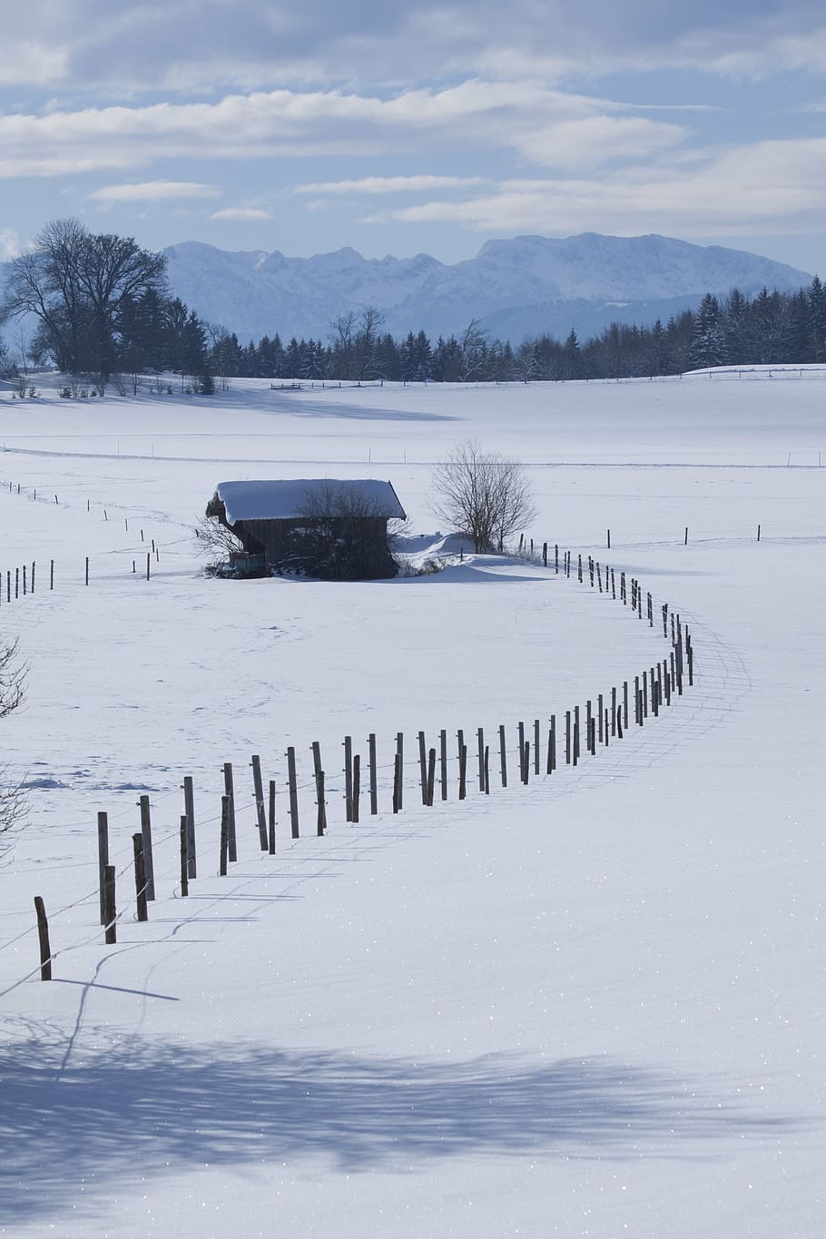 landscape, mountains, upper bavaria, winter, blue, white, wide angle HD wallpaper