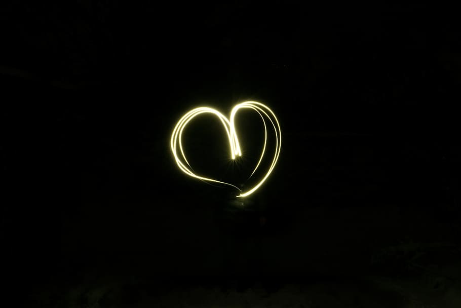long exposure, large aperture, heart, night, light painting HD wallpaper