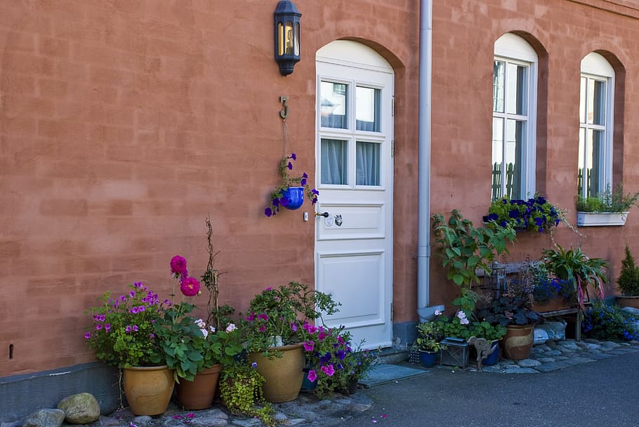 house, architecture, door, window, family, facade, flowers HD wallpaper