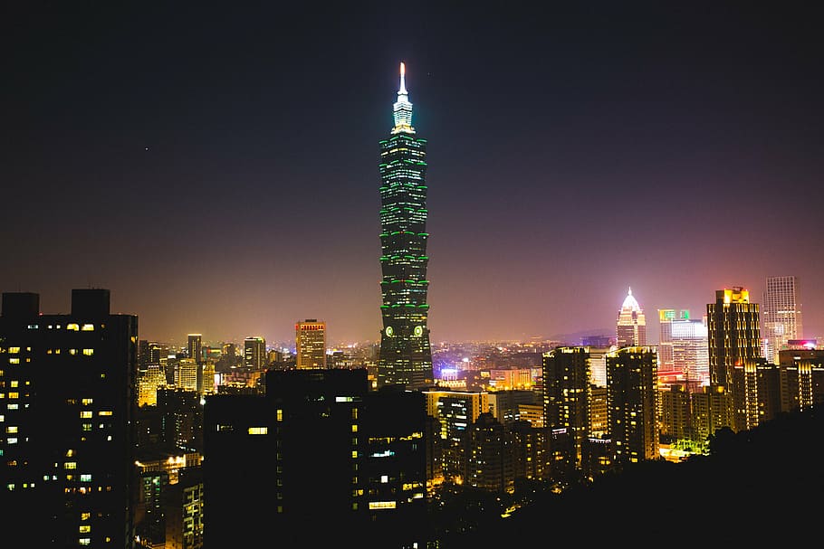 aerial photo of city buildings during night time, taipeh 101