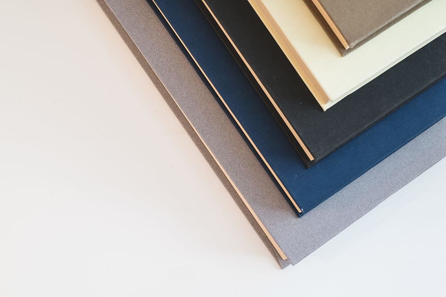 books, stack, paper, cover, empty, hardcover, minimalism, notebooks HD wallpaper