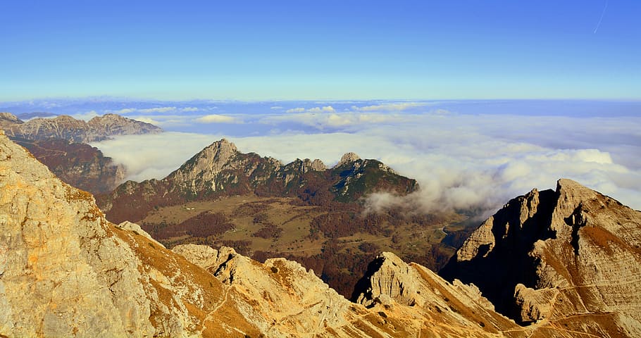 mountains, clouds, sky, landscape, tops, italy, carega, rock HD wallpaper
