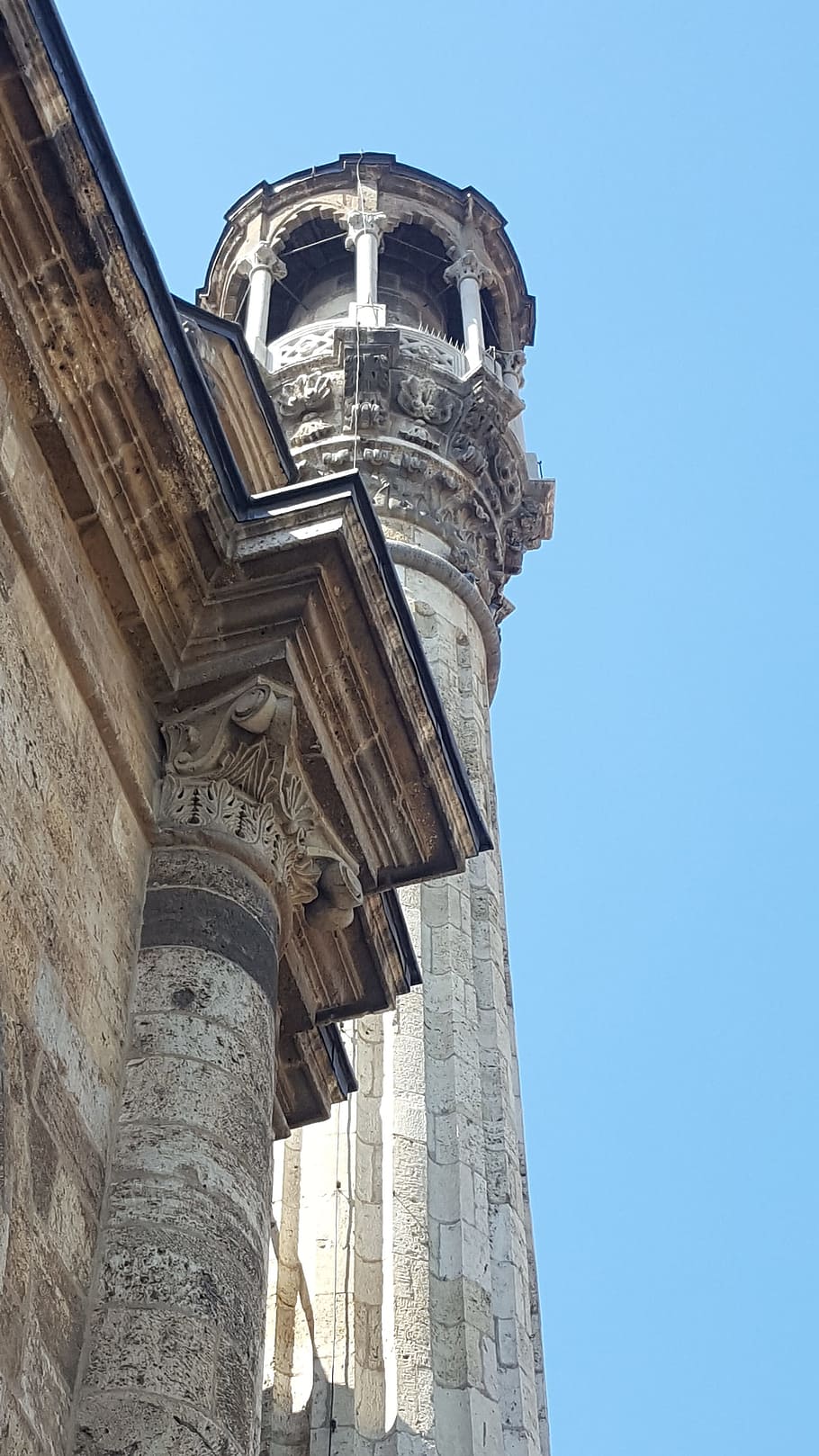 on, minaret, stone, mosque, konya, turkey, low angle view, architecture HD wallpaper