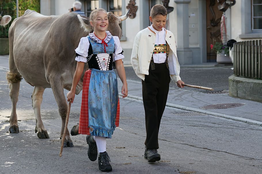 cattle show, appenzell, village, sennen, costume, girl costume, HD wallpaper