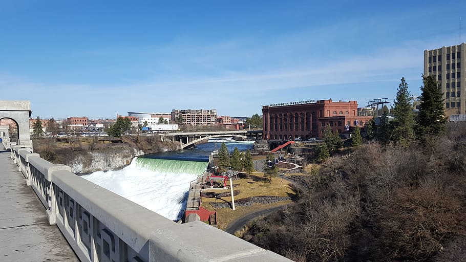 city, water fall, cityscape, architecture, built structure HD wallpaper
