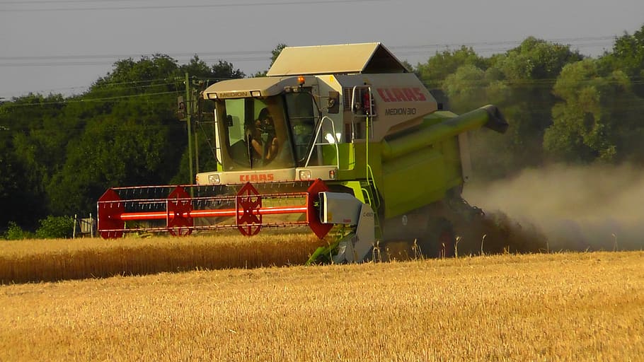 green tractor, Combine Harvester, Work, machine, field, agriculture HD wallpaper