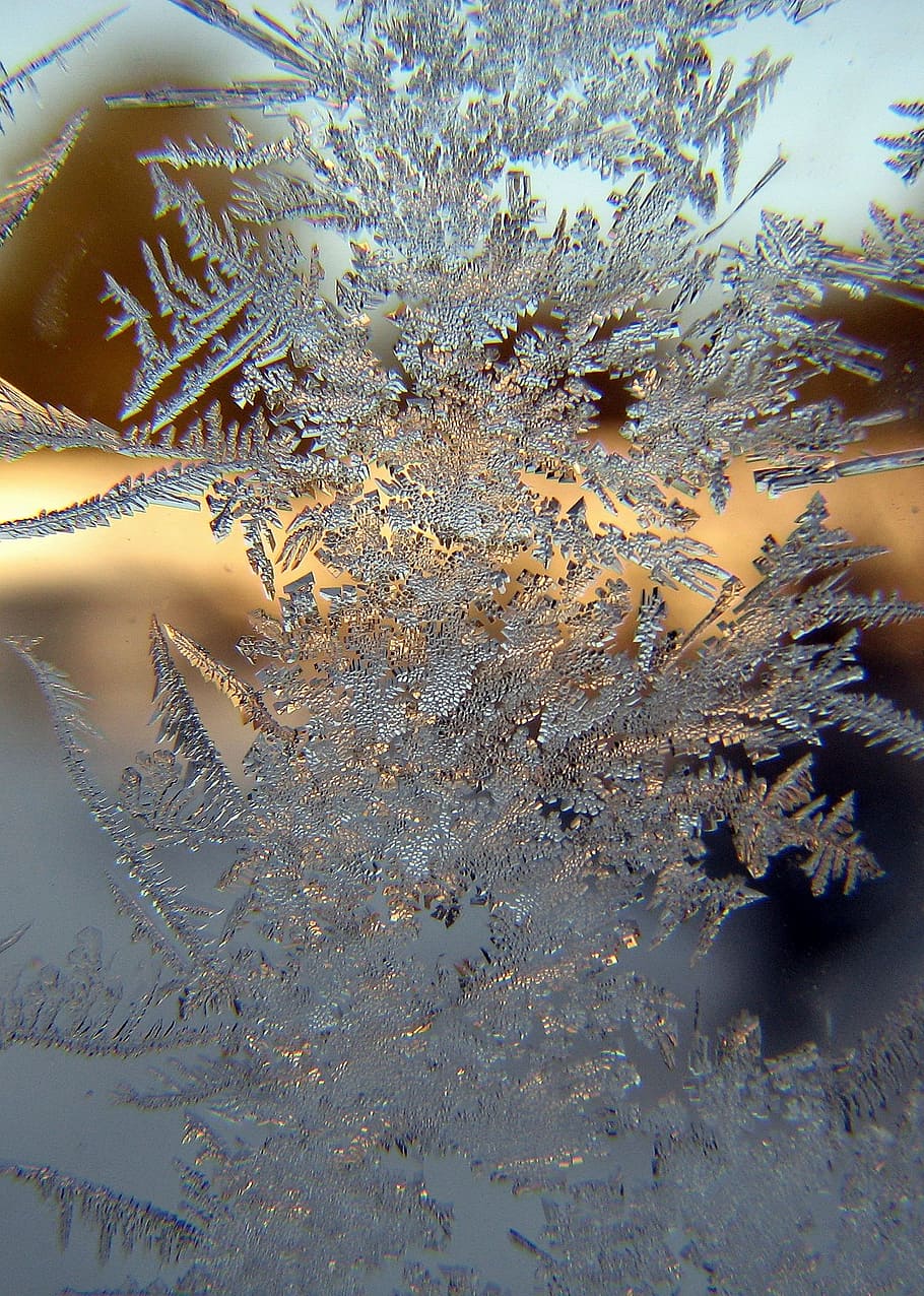 close-up photo of snowflake, winter, light, ice, glass, white HD wallpaper