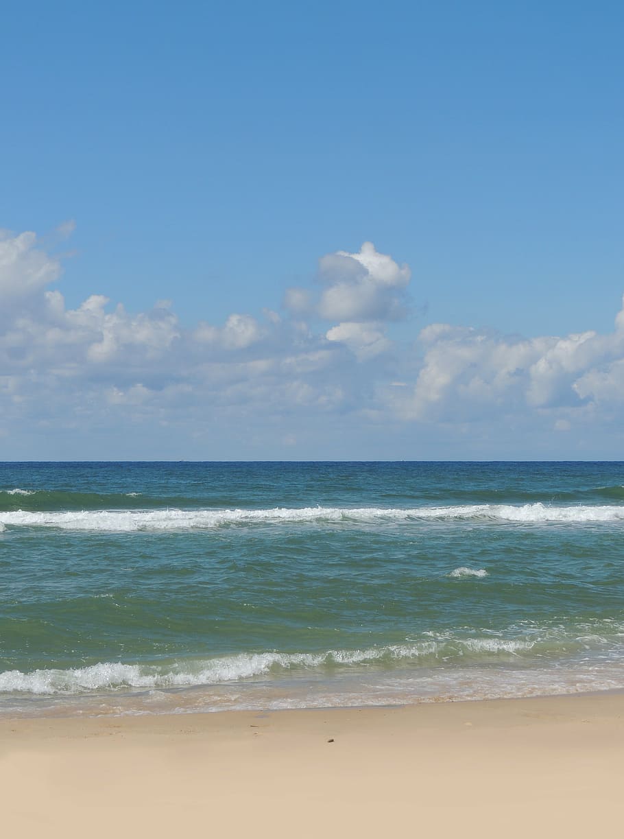 beach, sand, sea, ocean, atlantic, side, sky, waves, land, horizon HD wallpaper