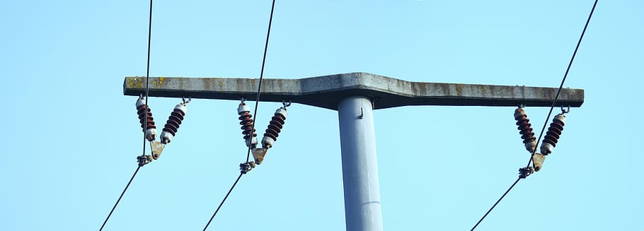 gray steel electric tower, strommast, insulators, industry HD wallpaper