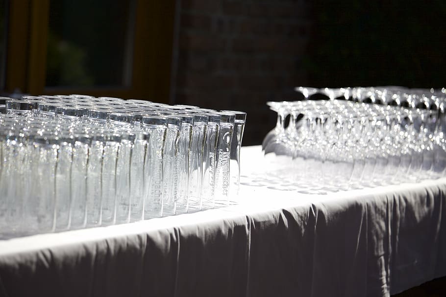 glasses, event, gastronomy, in a row, arrangement, large group of objects HD wallpaper