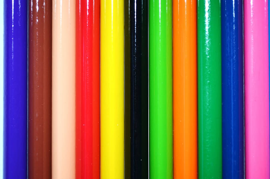 colors, crayons, background, blue, brown, yellow, red, purple HD wallpaper