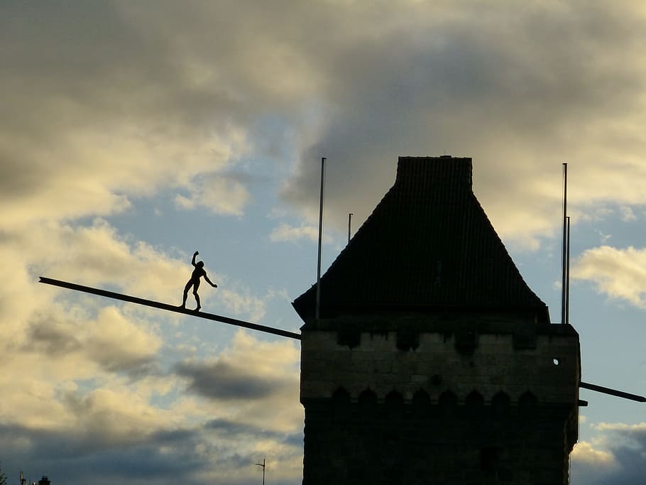 Esslingen, Acrobat, Castle, afterglow, clouds, cloud - sky HD wallpaper