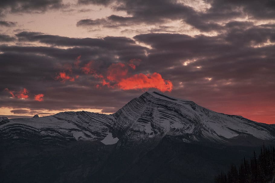 snow-covered mountain during sunset, highland, cloud, sky, summit HD wallpaper
