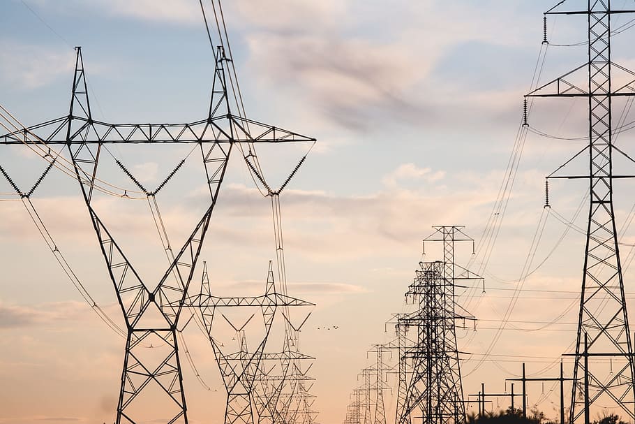 power lines, electricity, sunset, sky, clouds, cloud - sky HD wallpaper