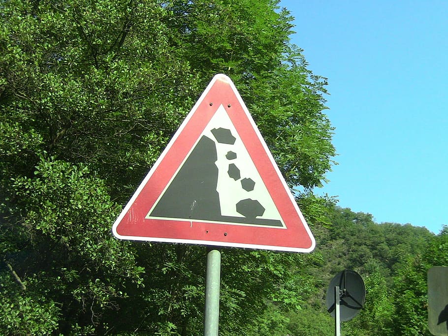 road, sign, danger, avalanche, warning, falling, information HD wallpaper