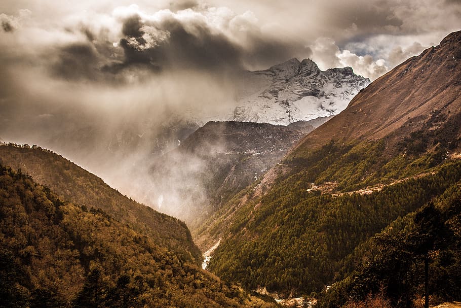 nature, landscape, mountain, clouds, sky, grass, field, travel HD wallpaper