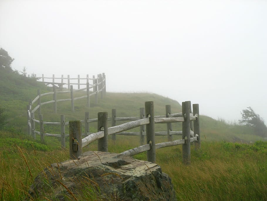 Fence at Cloture Point in Nova Scotia, Canada, fog, photos, mist, HD wallpaper