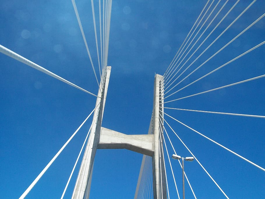bridge, argentina, victoria, sky, low angle view, blue, no people, HD wallpaper