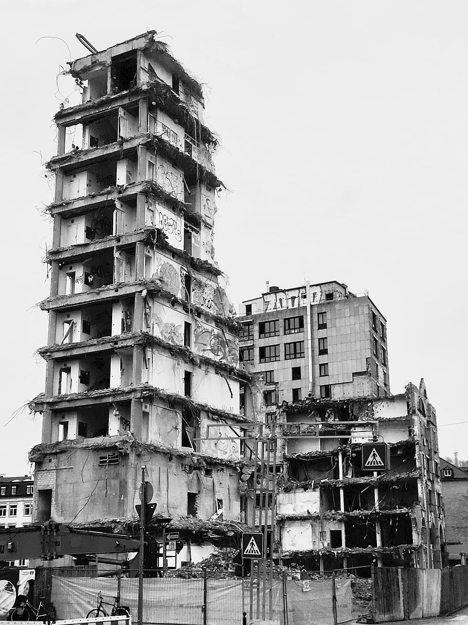 architecture, city, horizontal, demolition, bad bank, ruin HD wallpaper