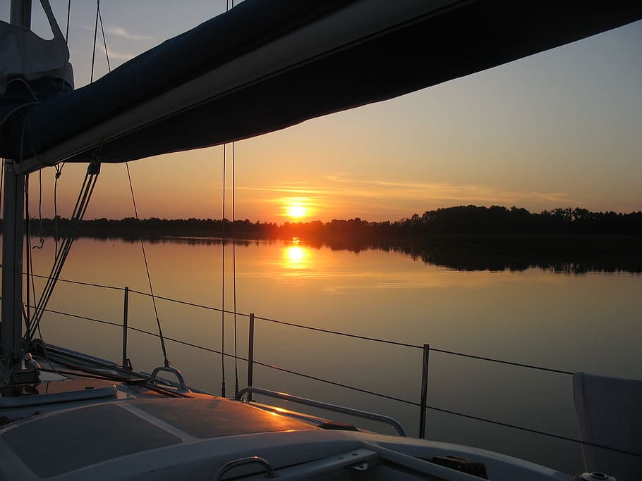 Masuria, Sails, Sunset, reflection, water, bridge - man made structure HD wallpaper