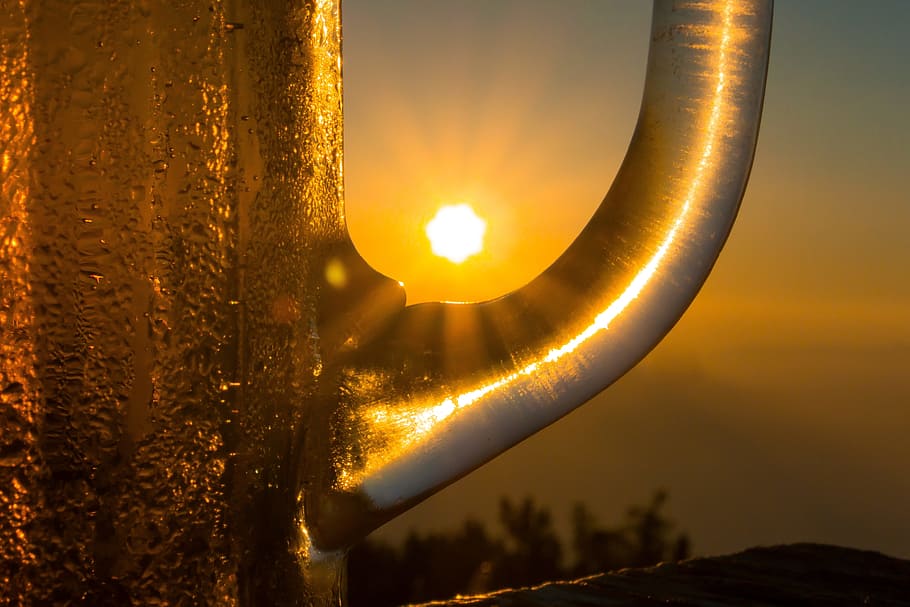 clear glass mug during golden hour, Beer, Drink, Krug, refreshment HD wallpaper