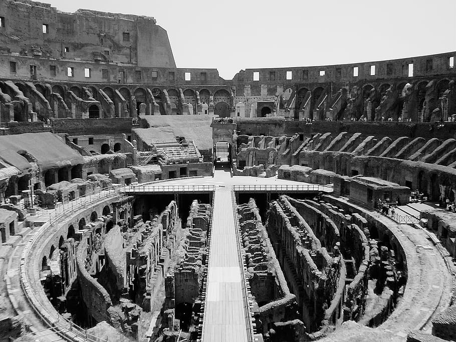 grayscale photo of stadium ruins, rome, ancient, building, ancient times HD wallpaper