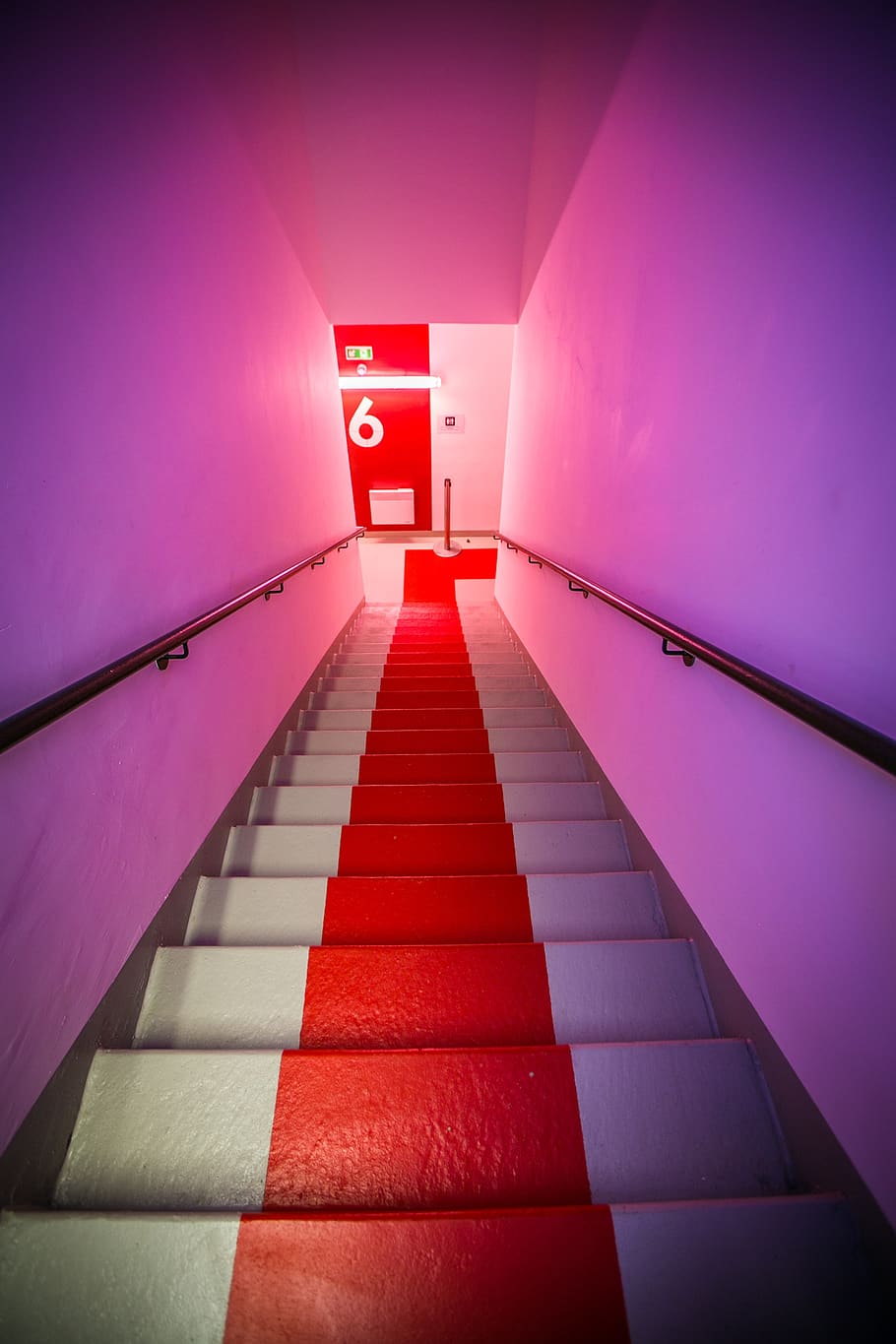 staircase, architecture, hot, red, built structure, indoors HD wallpaper
