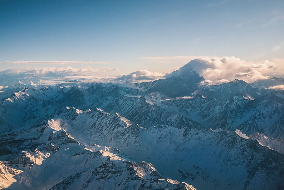 aerial photography of snow mountain, aerial view of snow covered mountain, HD wallpaper