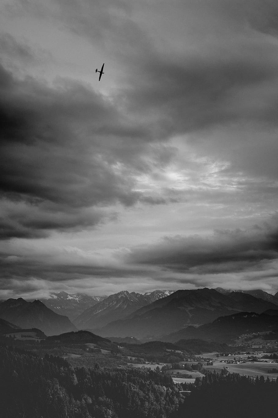 alpine, allgäu, black, white, aircraft, glider, allgäu alps, HD wallpaper
