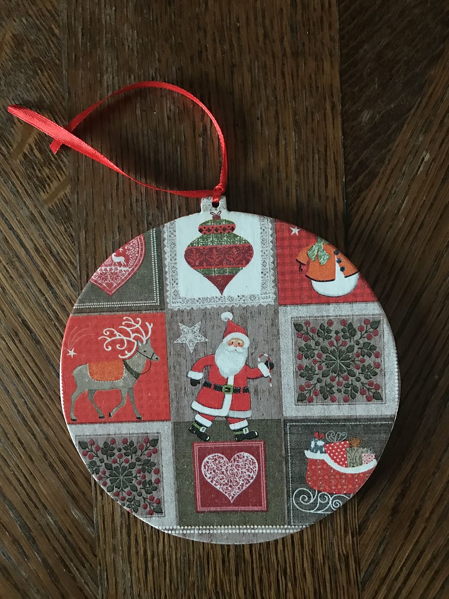 christmas pendant, for a gift, decoupage, red, wood - material, HD wallpaper