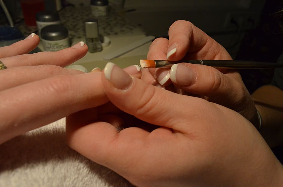 person holding nail polish brush, fingernails, hands, nail design, HD wallpaper
