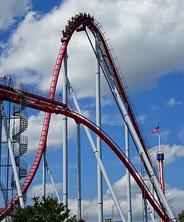 red roller coaster ride, carowinds, amusement, park, rides HD wallpaper