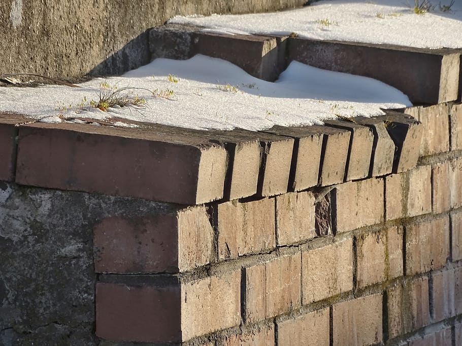 wall, brick, snow, stone wall, brick wall, structure, cold HD wallpaper
