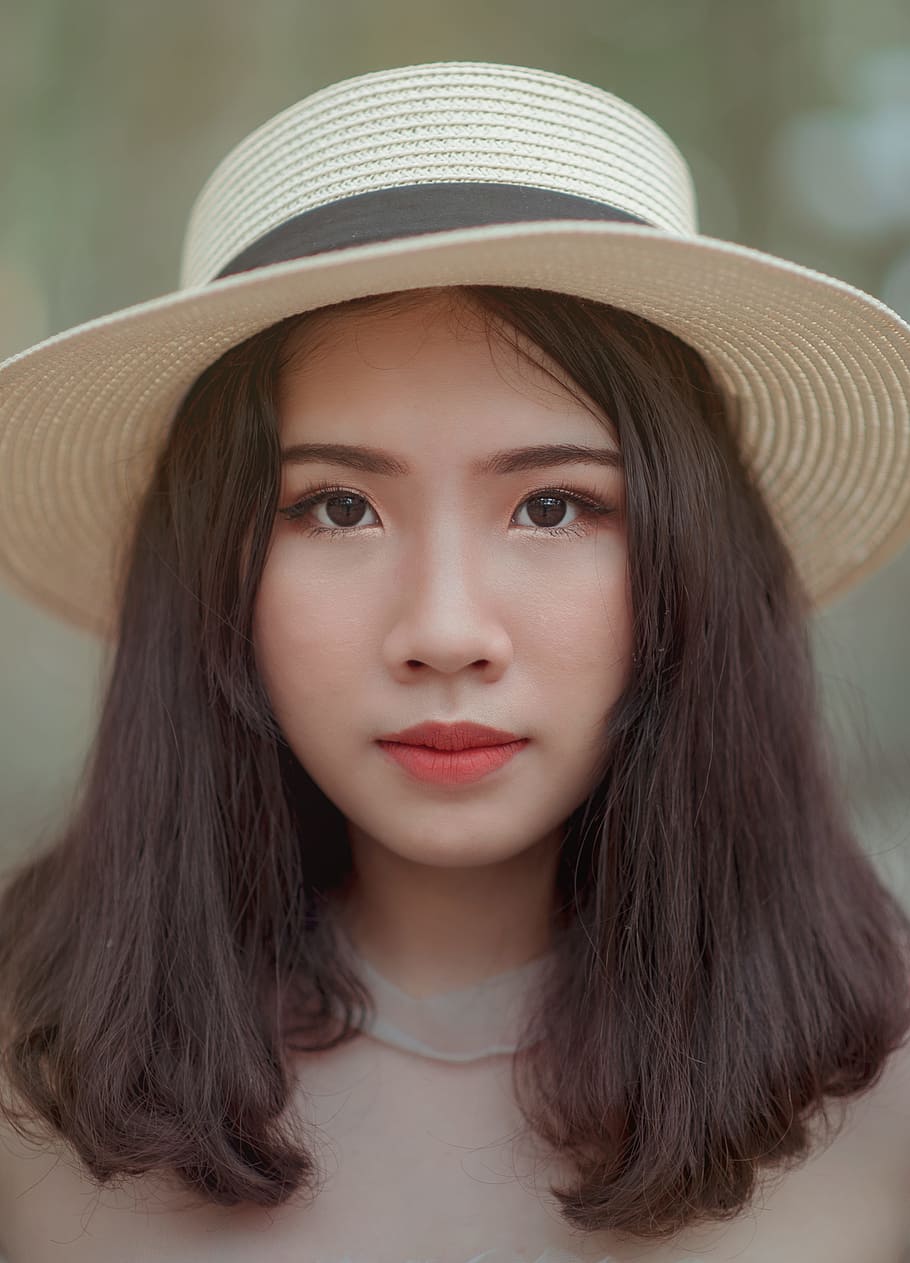 Woman Wearing Brown Bucket Cap, asian girl, attractive, beautiful, HD wallpaper