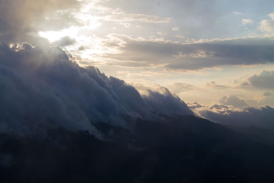 Sky, Clouds, Mountain, Landscape, Sunset, field, dawn, nature HD wallpaper