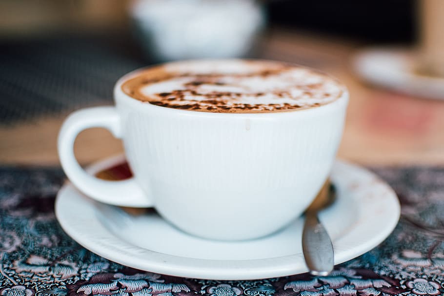 coffee, hot, drink, espresso, cup, saucer, spoon, art, latte HD wallpaper