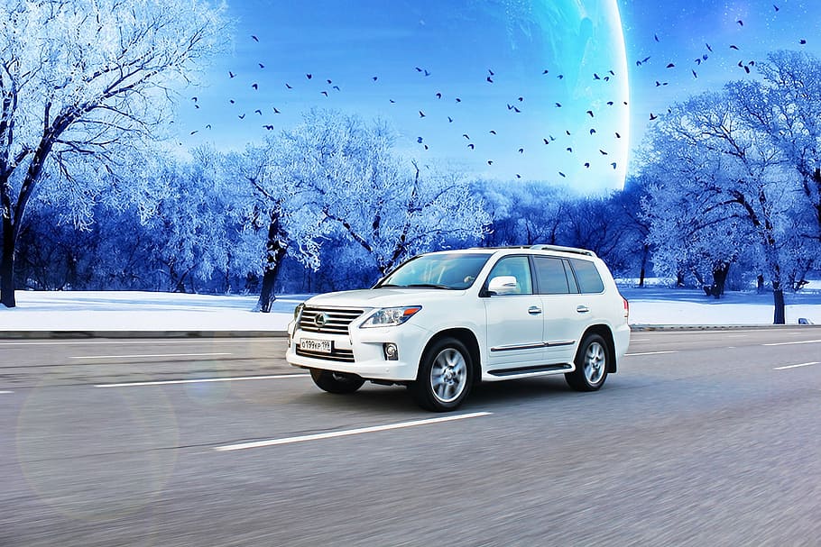 white SUV on road illustration, auto, machine, car, transport HD wallpaper