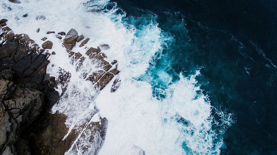 sea, ocean, splash, ripples, rock, formation, landscape, nature HD wallpaper