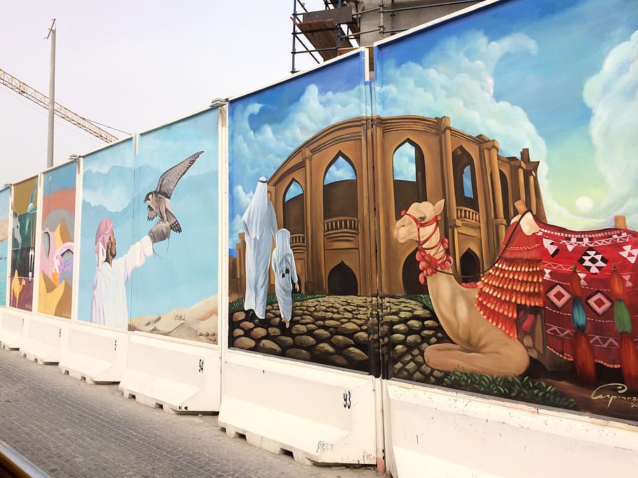 Qatar, City, Murals, people, outdoors, transportation, men HD wallpaper